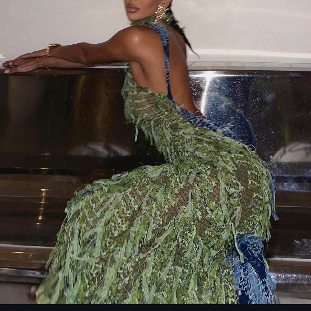 Coucoo Khao Backless Green and Blue Women's Dress